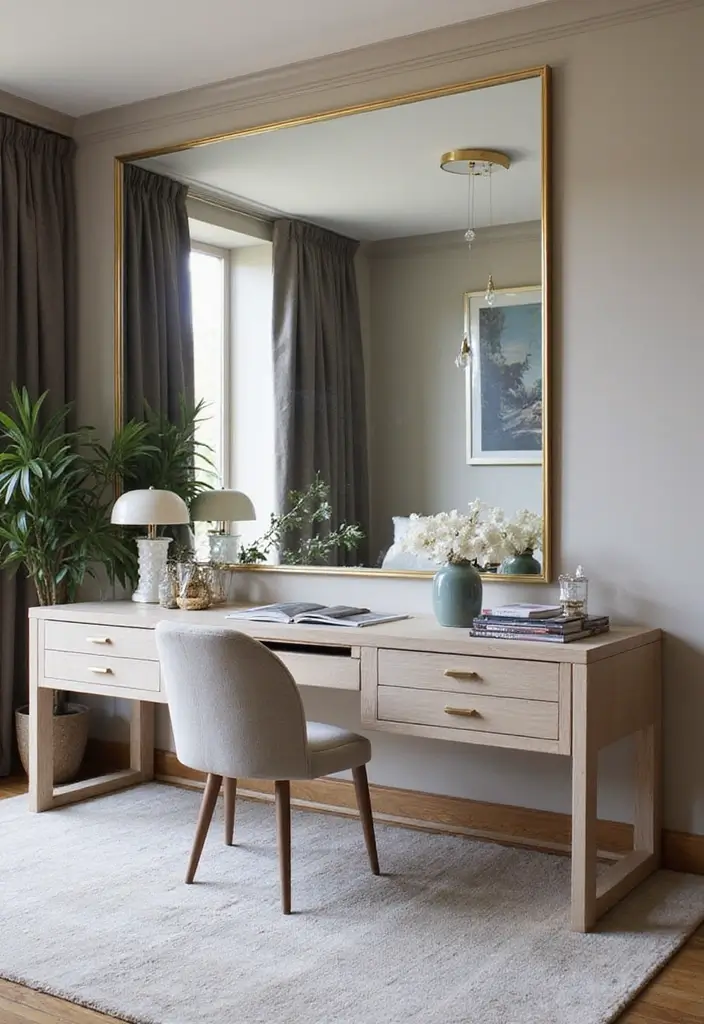 25 Accent Wall Office Ideas That Steal the Spotlight 11 25 Accent Wall Office Ideas That Steal the Spotlight - 11. Creative Use of Mirrors