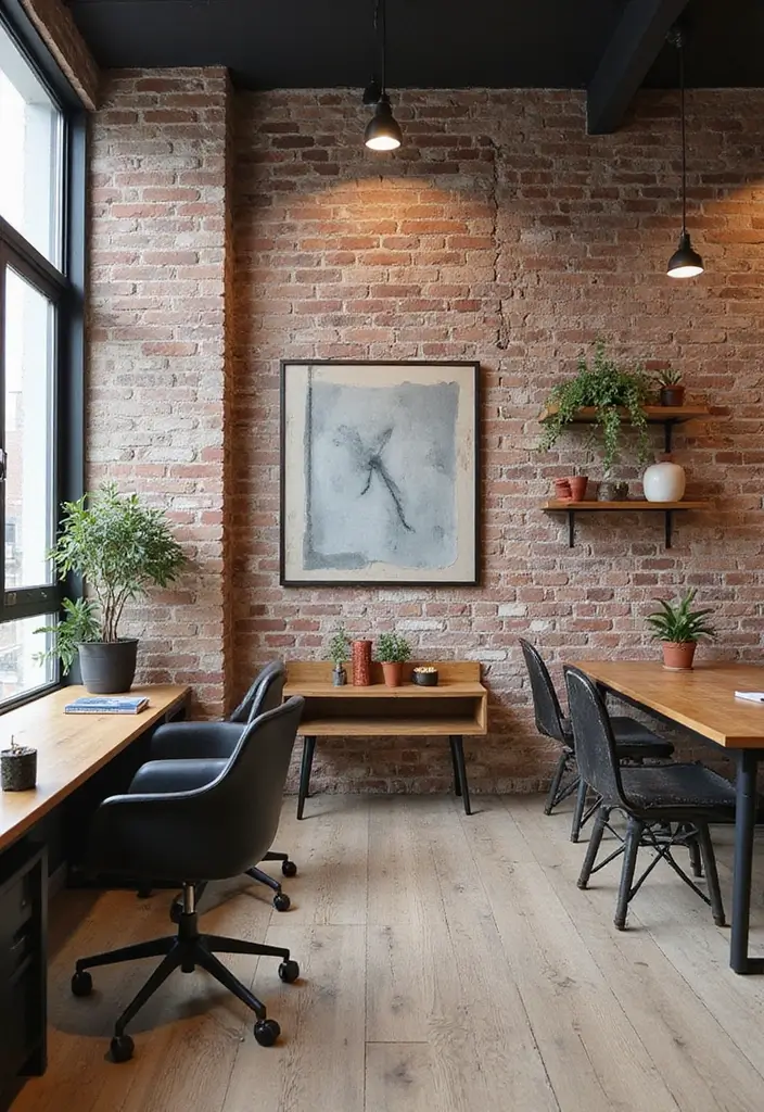 25 Accent Wall Office Ideas That Steal the Spotlight 12 25 Accent Wall Office Ideas That Steal the Spotlight - 12. Industrial Style Accent Walls