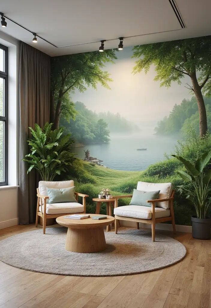 25 Accent Wall Office Ideas That Steal the Spotlight 14 25 Accent Wall Office Ideas That Steal the Spotlight - 14. Nature-Inspired Designs