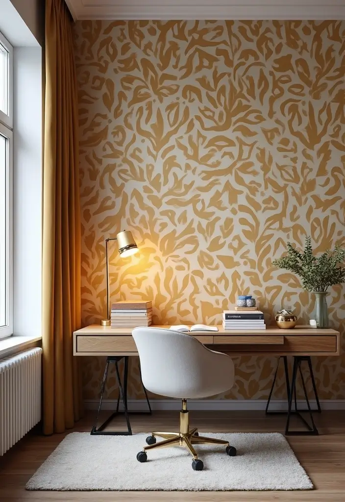25 Accent Wall Office Ideas That Steal the Spotlight 2 25 Accent Wall Office Ideas That Steal the Spotlight - 2. Bold Wallpaper Statements