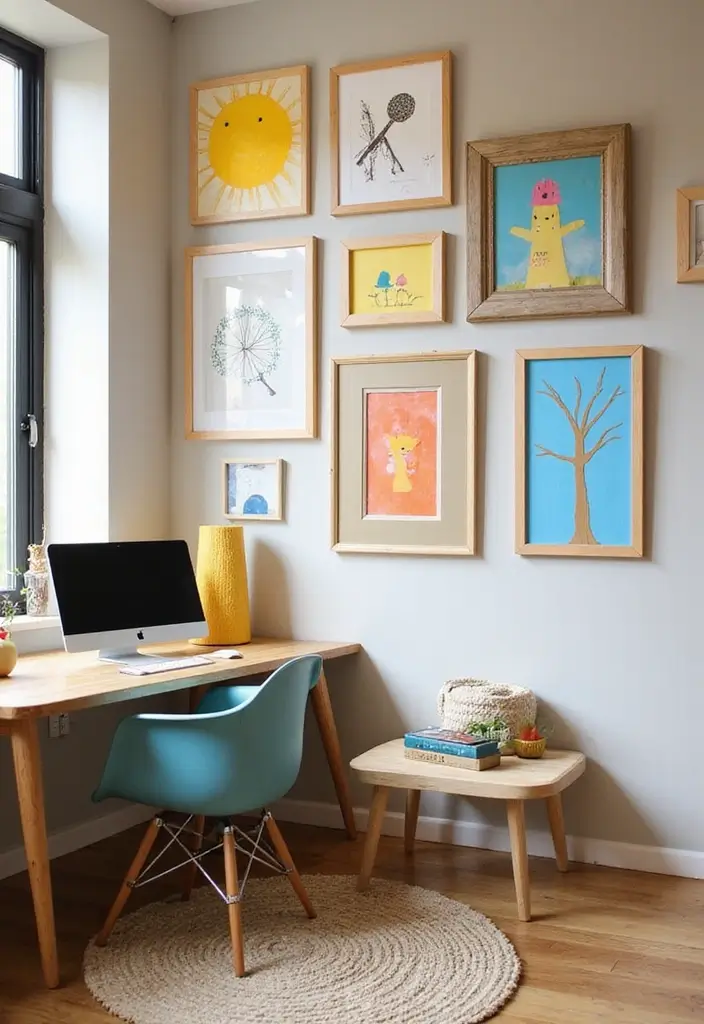 25 Accent Wall Office Ideas That Steal the Spotlight 25 25 Accent Wall Office Ideas That Steal the Spotlight - 25. Playful Kids’ Art Corner