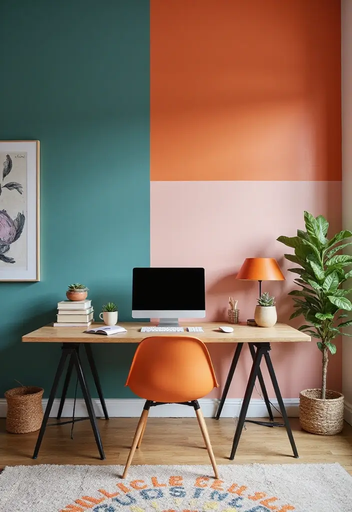 25 Accent Wall Office Ideas That Steal the Spotlight 6 25 Accent Wall Office Ideas That Steal the Spotlight - 6. Color Blocking Creativity
