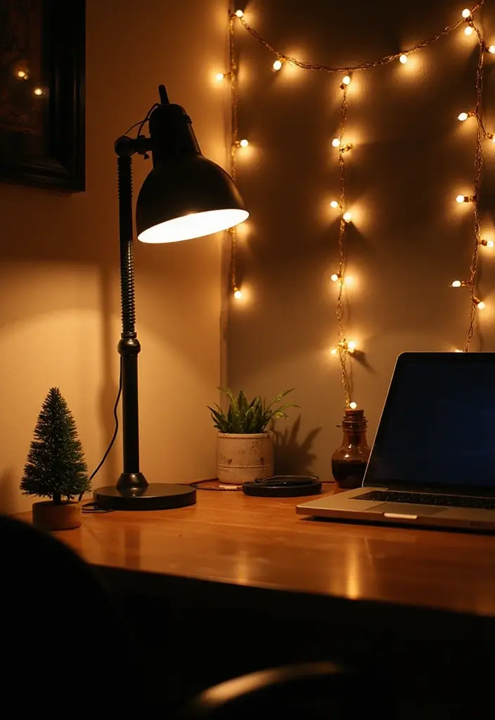 25 Fall Office Decor Ideas That Feel Warm and Seasonal 8 25 Fall Office Decor Ideas That Feel Warm and Seasonal - 8. Cozy Lighting