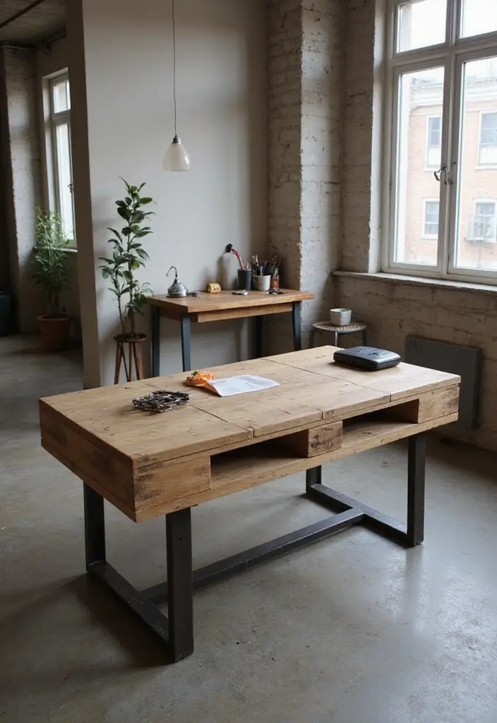 25 Man Cave Office Ideas That Feel Bold and Unique - 1. Rustic Wooden Pallet Desk