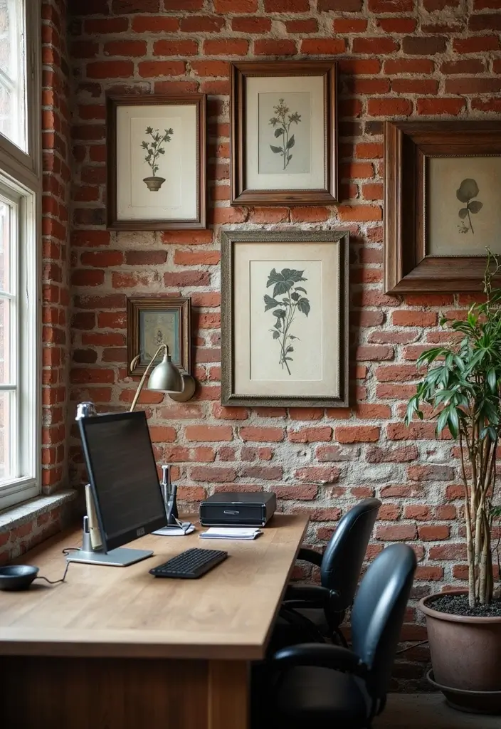 25 Man Cave Office Ideas That Feel Bold and Unique - 2. Exposed Brick Wall Accents