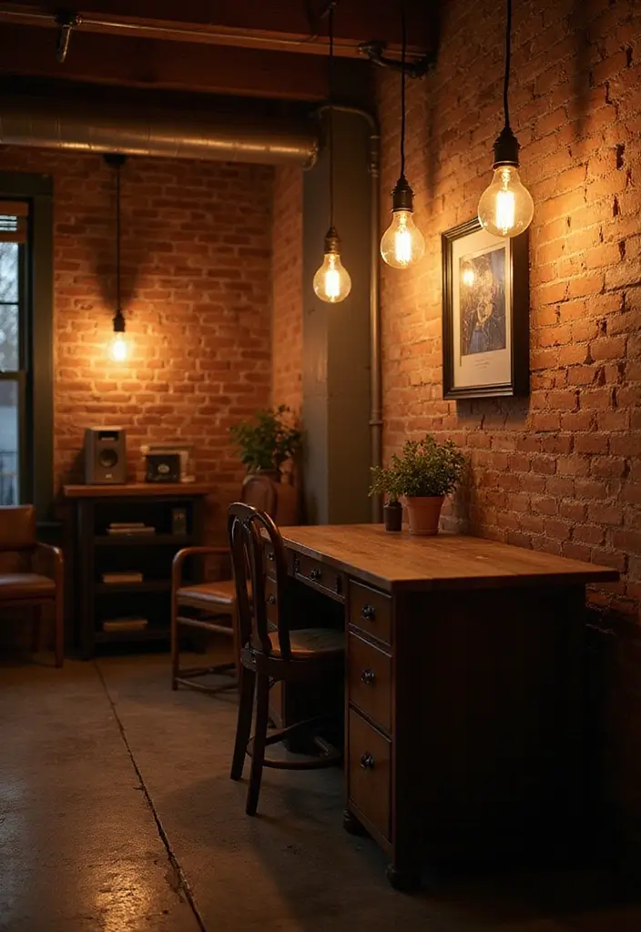 25 Man Cave Office Ideas That Feel Bold and Unique - 3. Vintage Industrial Lighting