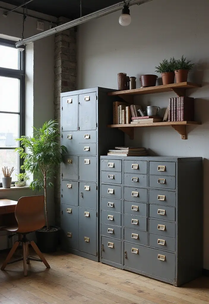 25 Man Cave Office Ideas That Feel Bold and Unique - 4. Metal Storage Solutions