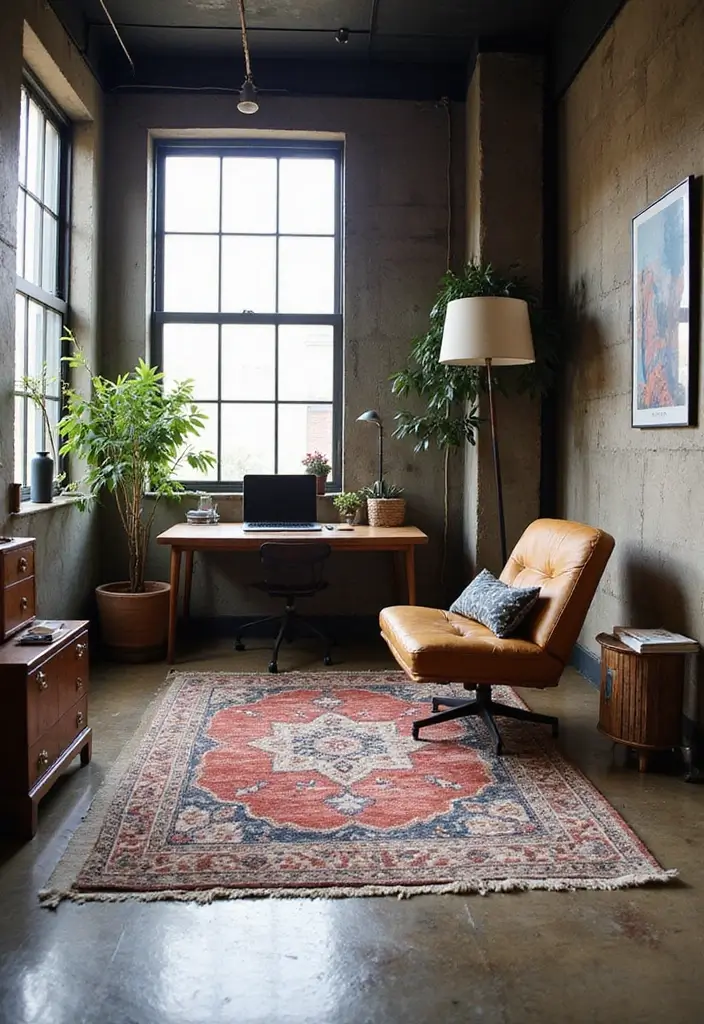 25 Man Cave Office Ideas That Feel Bold and Unique - 9. Statement Rugs