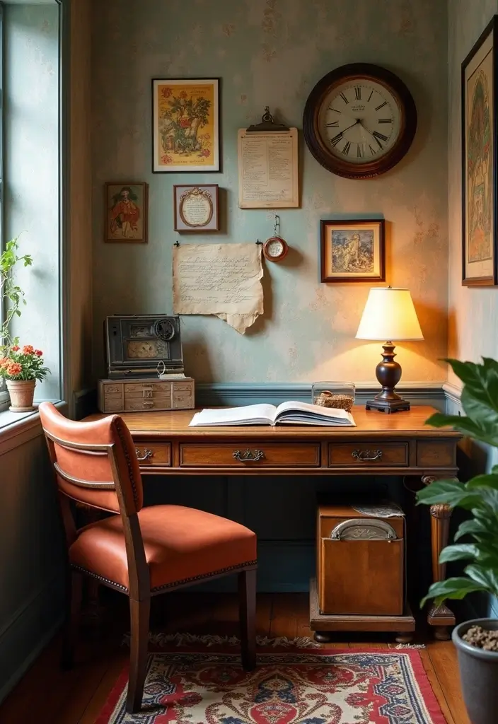 25 Office Nook Ideas That Fit in the Smallest Spaces - 15. Vintage Vibes