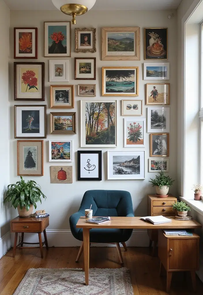 25 Office Nook Ideas That Fit in the Smallest Spaces - 16. Creative Wall Art Displays
