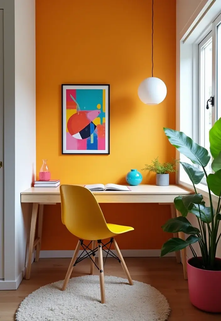 25 Office Nook Ideas That Fit in the Smallest Spaces - 19. Bright and Bold Accents
