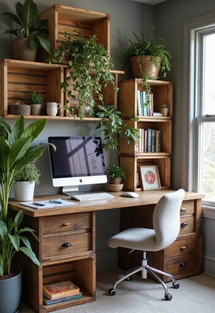25 Office Nook Ideas That Fit in the Smallest Spaces - 7. Crate Storage Solutions