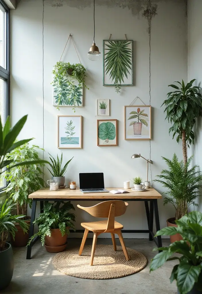 25 Office with Plants Inspirations That Bring Fresh Energy - 14. Plant-Themed Artwork