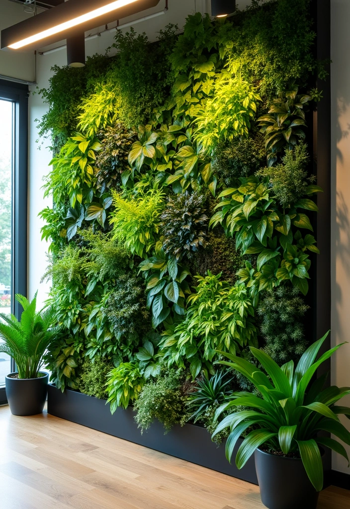 25 Office with Plants Inspirations That Bring Fresh Energy - 2. Vertical Garden Wall