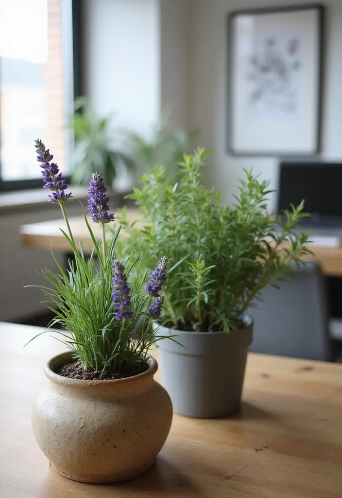 25 Office with Plants Inspirations That Bring Fresh Energy - 23. Aromatic Plants