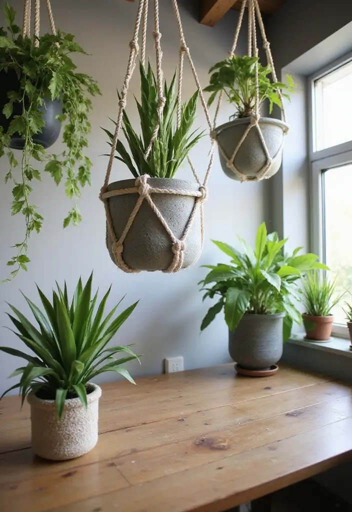 25 Office with Plants Inspirations That Bring Fresh Energy - 8. Hanging Plants