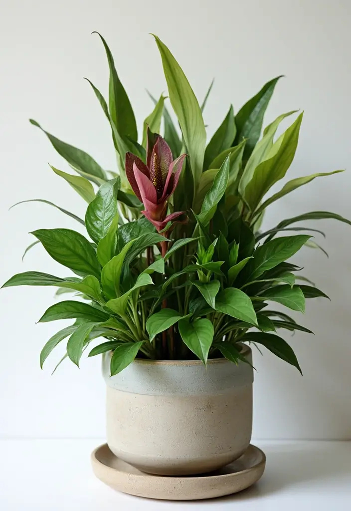 25 Office with Plants Inspirations That Bring Fresh Energy - 9. Mixed Plant Arrangements