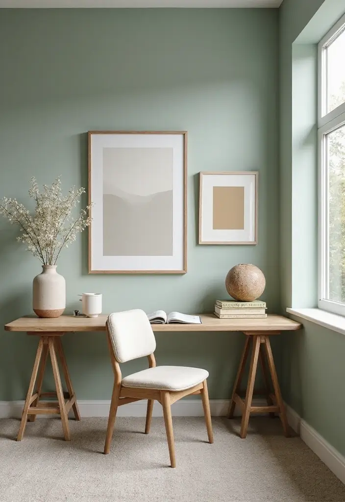 25 Sage Green Office Ideas That Feel Calm and Trendy - 1. Soft Sage Green Walls