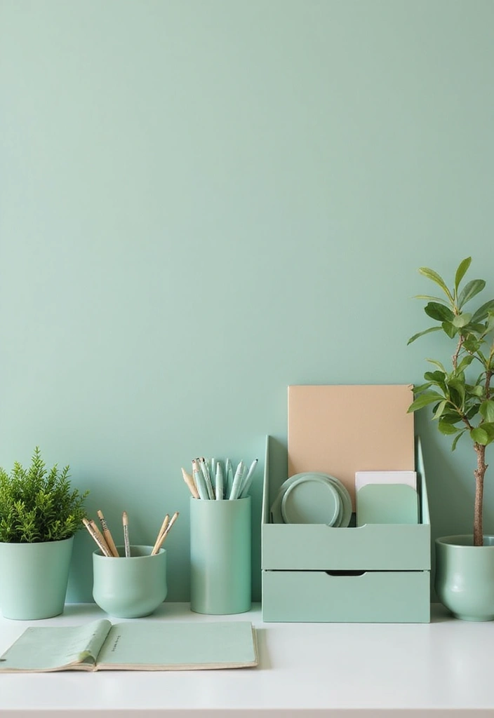 25 Sage Green Office Ideas That Feel Calm and Trendy - 10. Stylish Desk Accessories