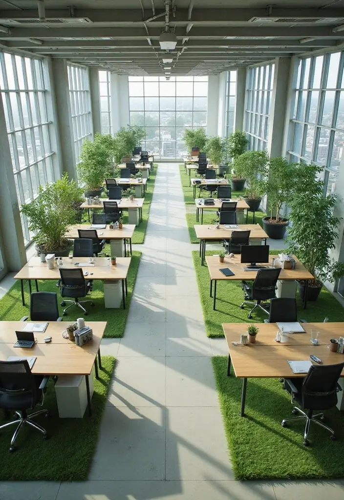 25 Sage Green Office Ideas That Feel Calm and Trendy - 11. Open Workspace Layout