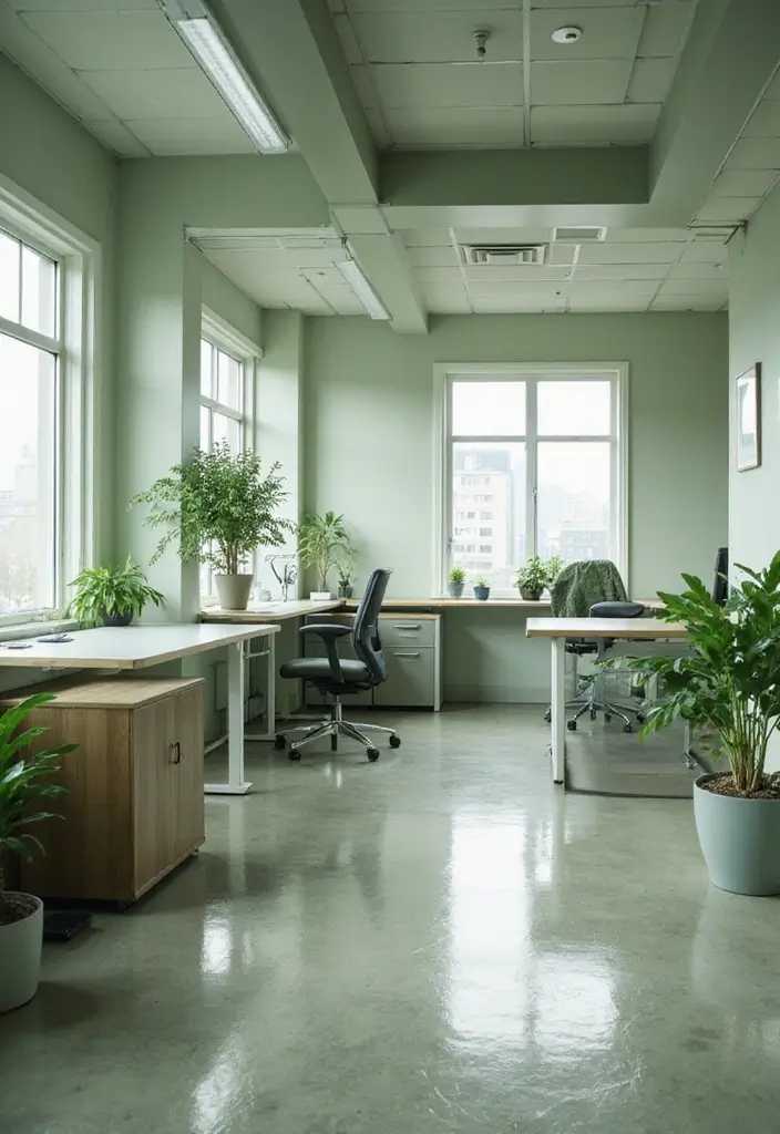 25 Sage Green Office Ideas That Feel Calm and Trendy - 16. Functional Work Surfaces
