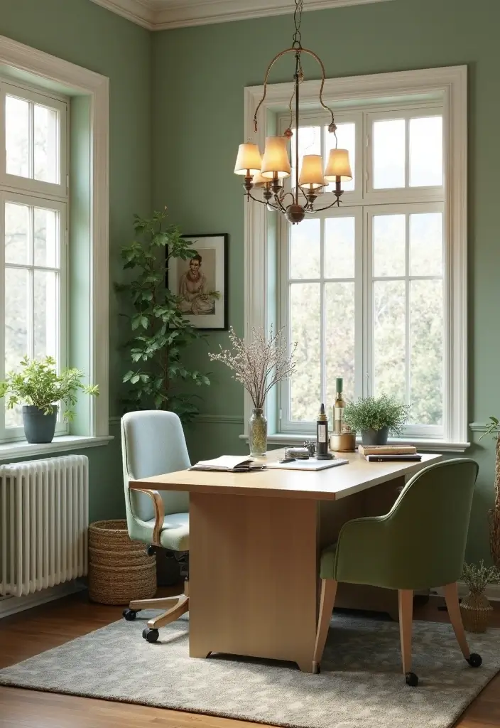25 Sage Green Office Ideas That Feel Calm and Trendy - 24. Seasonal Decor Changes