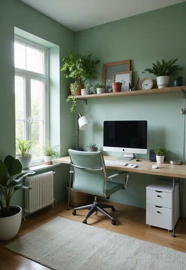 25 Sage Green Office Ideas That Feel Calm and Trendy - 25. Tech Integration