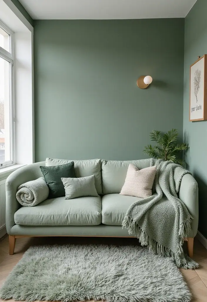 25 Sage Green Office Ideas That Feel Calm and Trendy - 3. Earthy Textiles and Rugs