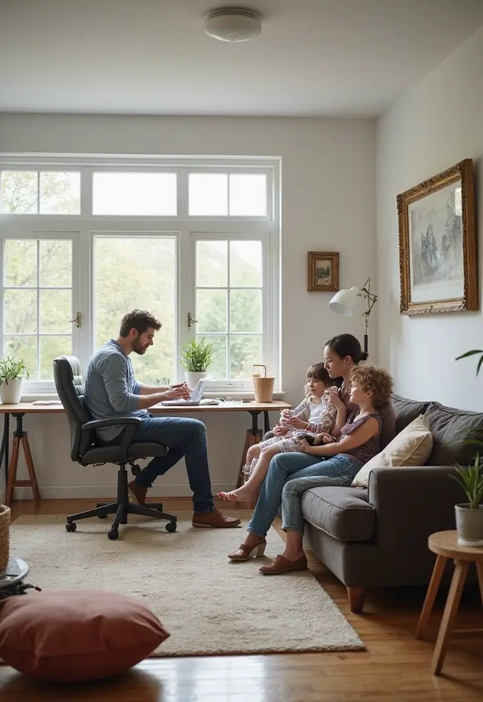 25 Small Office with Couch Setups That Feel Relaxed - 15. Family-Friendly Workspace
