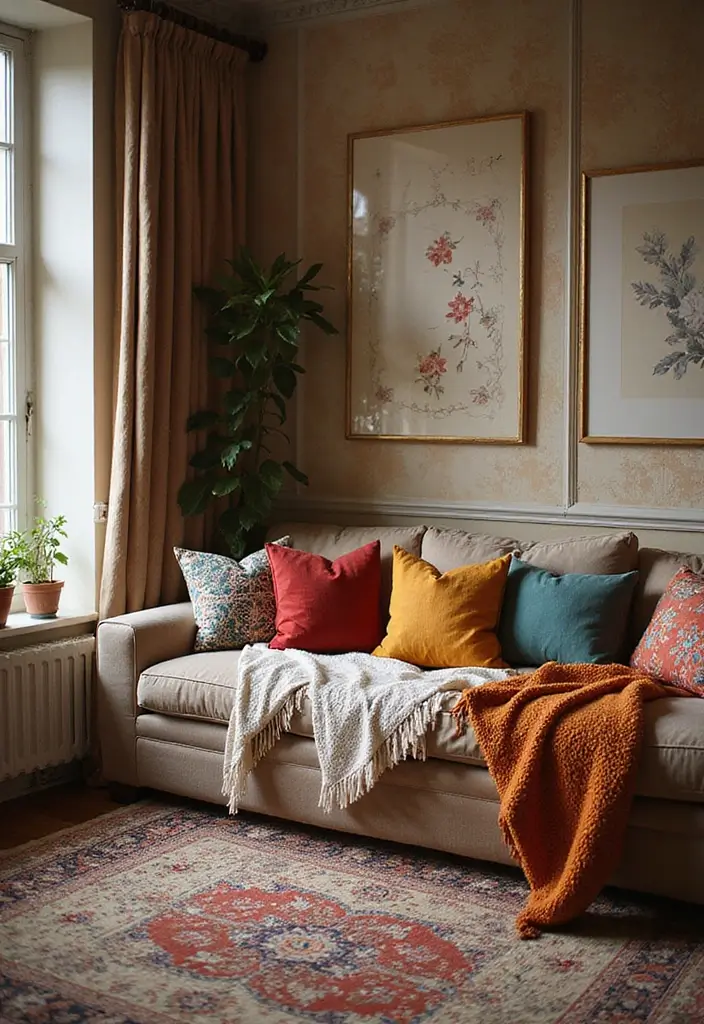 25 Small Office with Couch Setups That Feel Relaxed - 2. Boho Chic Vibes