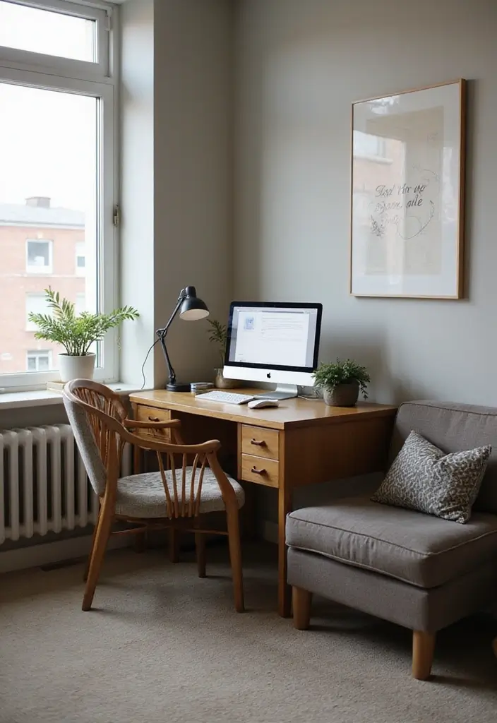 25 Small Office with Couch Setups That Feel Relaxed - 23. Cozy Corner Desk