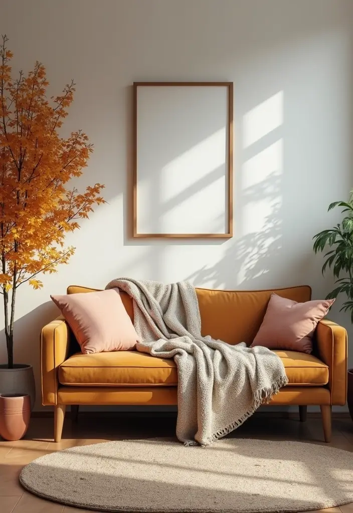 25 Small Office with Couch Setups That Feel Relaxed - 25. Seasonal Decor