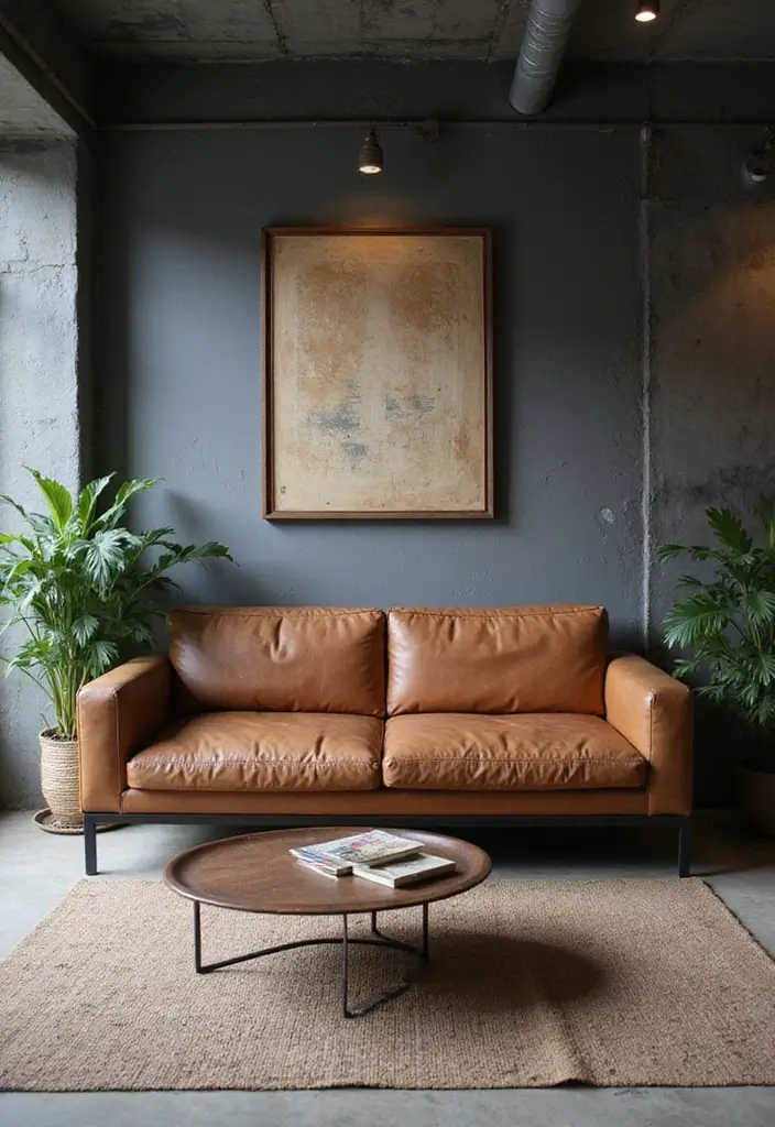 25 Small Office with Couch Setups That Feel Relaxed - 5. Industrial Edge