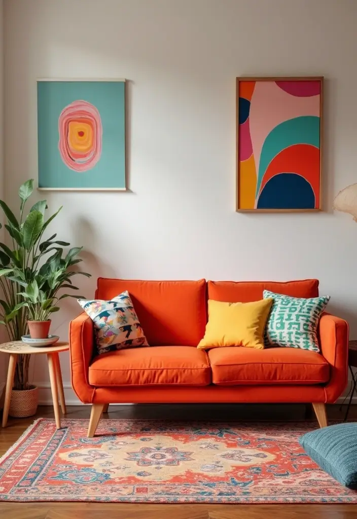25 Small Office with Couch Setups That Feel Relaxed - 7. Color Pop