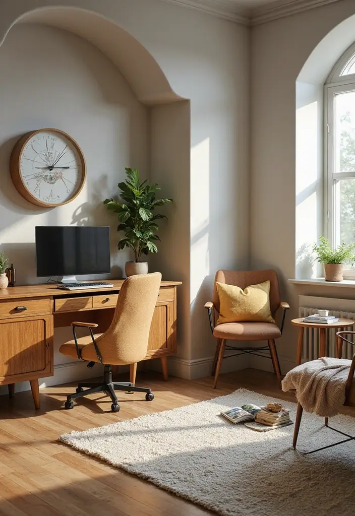 27 Living Room Office Combos That Actually Work - 13. Warm Wood Elements