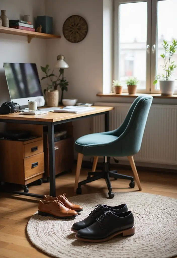 27 Living Room Office Combos That Actually Work - 23. Comfortable Footwear
