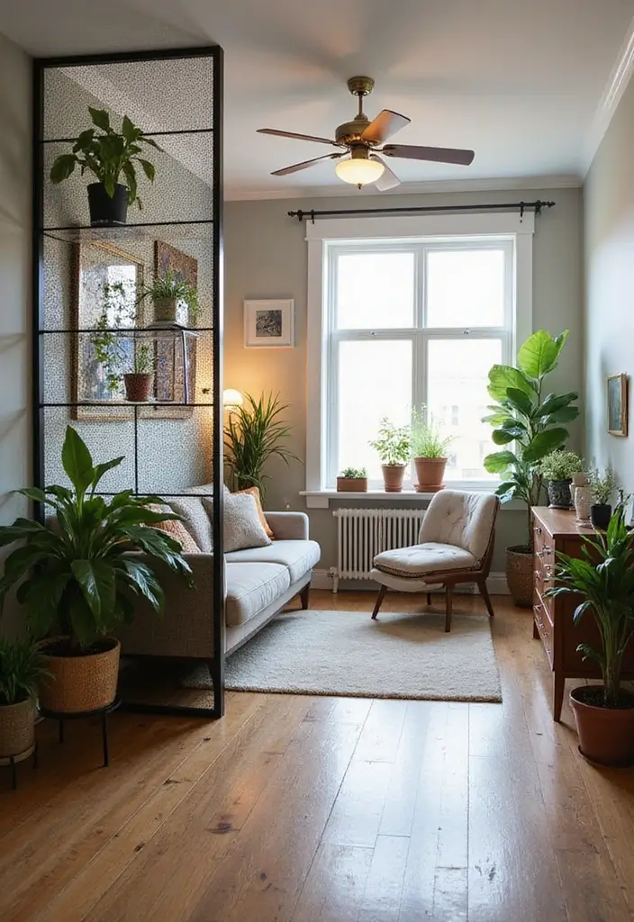 27 Living Room Office Combos That Actually Work - 5. Artful Room Dividers