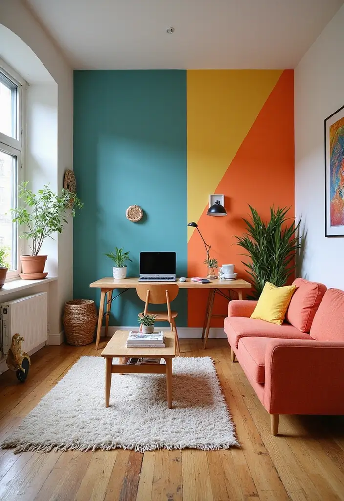 27 Living Room Office Combos That Actually Work - 9. Colorful Accents