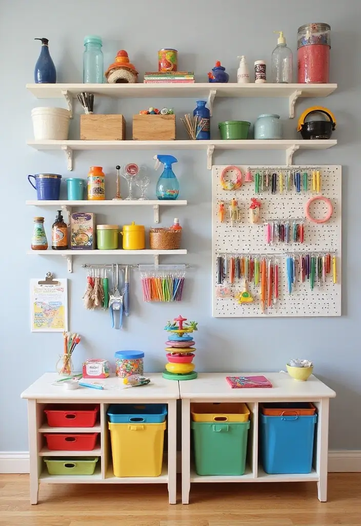 27 Office Playroom Combo Ideas That Parents Will Love 4 27 Office Playroom Combo Ideas That Parents Will Love - 4. Creative Wall Storage Solutions
