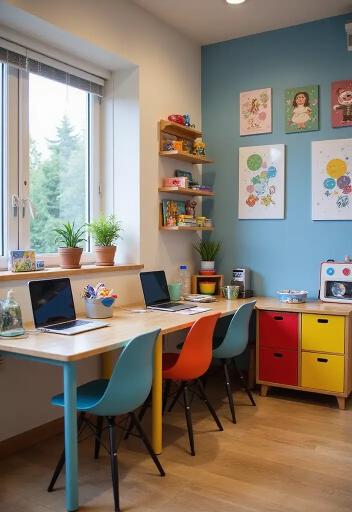 27 Office Playroom Combo Ideas That Parents Will Love 8 27 Office Playroom Combo Ideas That Parents Will Love - 8. Tech-Friendly Workspaces