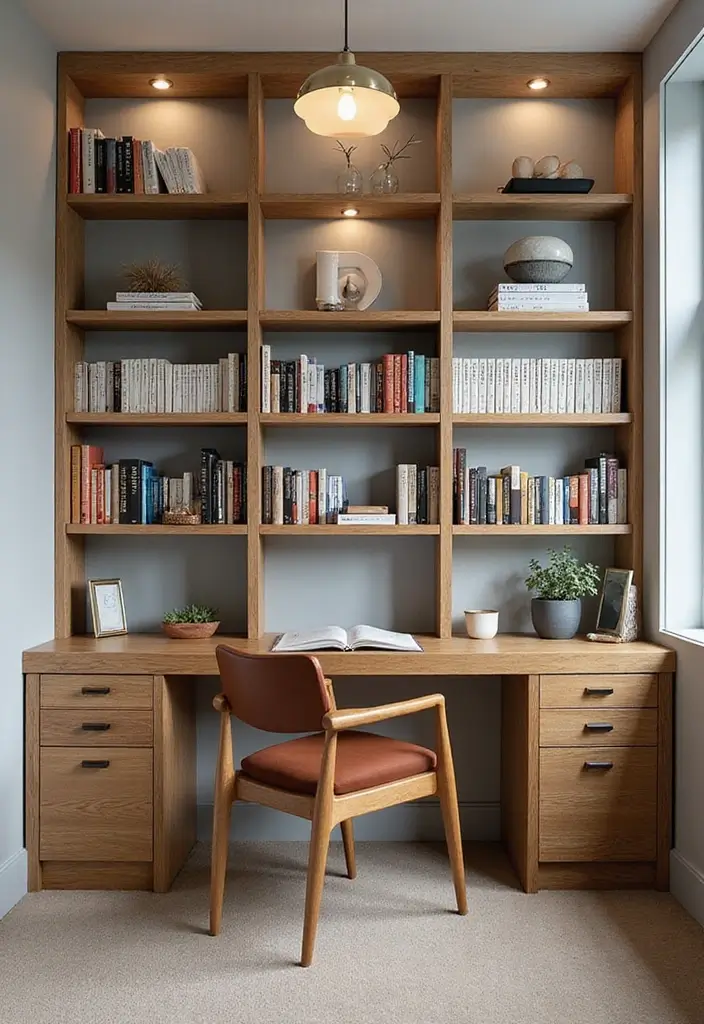 28 Office with Bookshelves Ideas That Look Smart and Cozy - 16. Bookshelves with Adjustable Heights