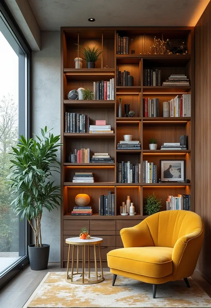 28 Office with Bookshelves Ideas That Look Smart and Cozy - 21. Tiered Bookshelves for Creative Display