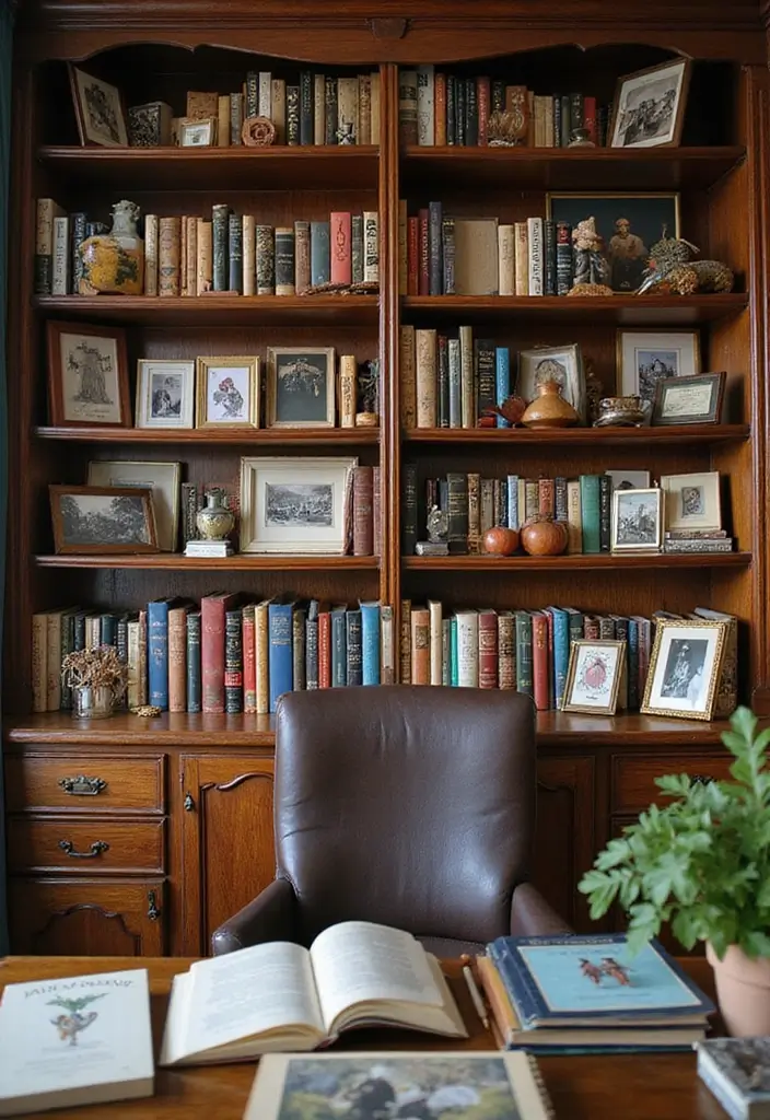 28 Office with Bookshelves Ideas That Look Smart and Cozy - 25. Bookshelves with a Personal Touch