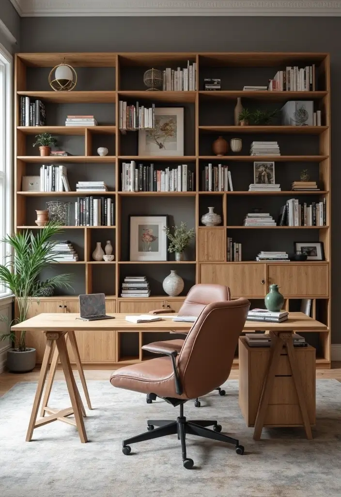 28 Office with Bookshelves Ideas That Look Smart and Cozy - 26. Modular Bookshelves for Flexibility