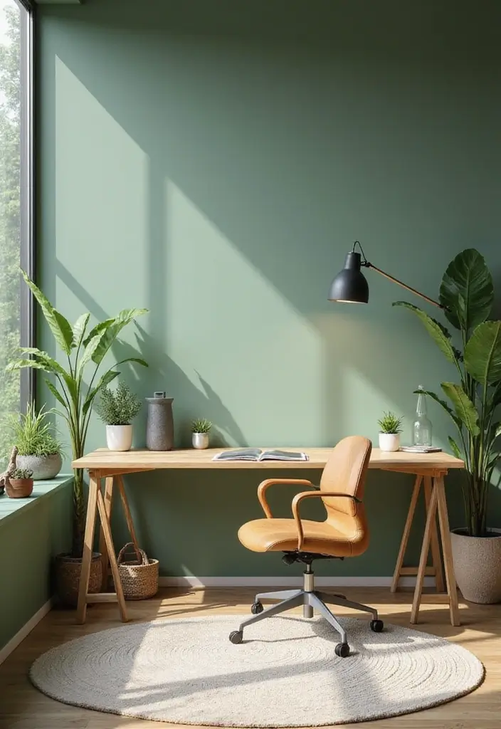 29 Office Paint Colors That Feel Fresh and Productive 1 29 Office Paint Colors That Feel Fresh and Productive - 1. Calming Sage Green