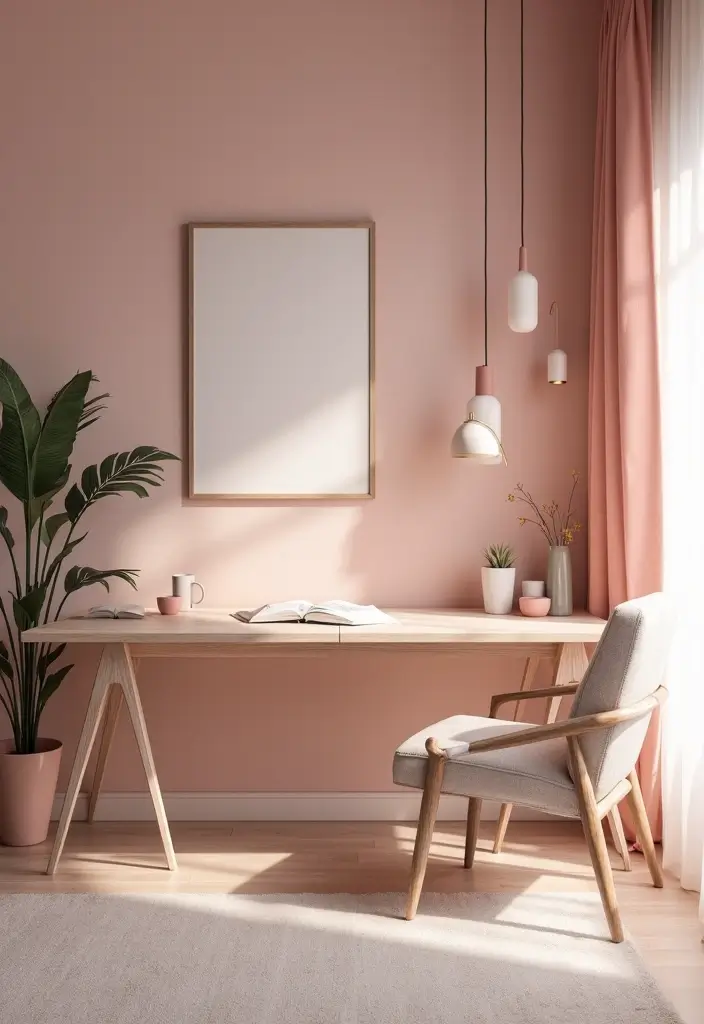 29 Office Paint Colors That Feel Fresh and Productive 17 29 Office Paint Colors That Feel Fresh and Productive - 17. Subtle Blush Pink