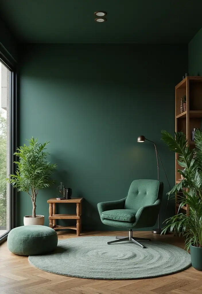 29 Office Paint Colors That Feel Fresh and Productive 19 29 Office Paint Colors That Feel Fresh and Productive - 19. Deep Forest Green