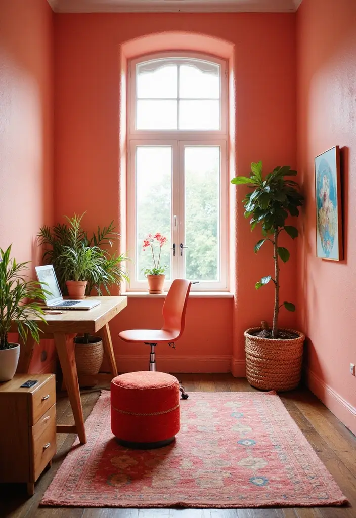 29 Office Paint Colors That Feel Fresh and Productive 2 29 Office Paint Colors That Feel Fresh and Productive - 2. Energizing Coral