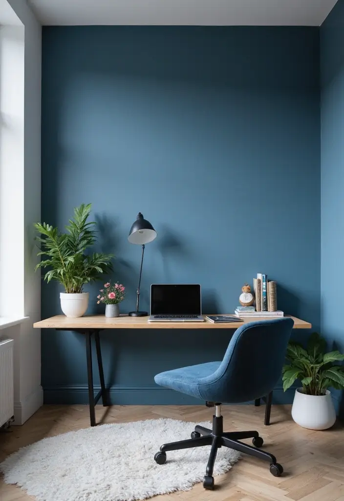 29 Office Paint Colors That Feel Fresh and Productive 24 29 Office Paint Colors That Feel Fresh and Productive - 24. Sleek Steel Blue