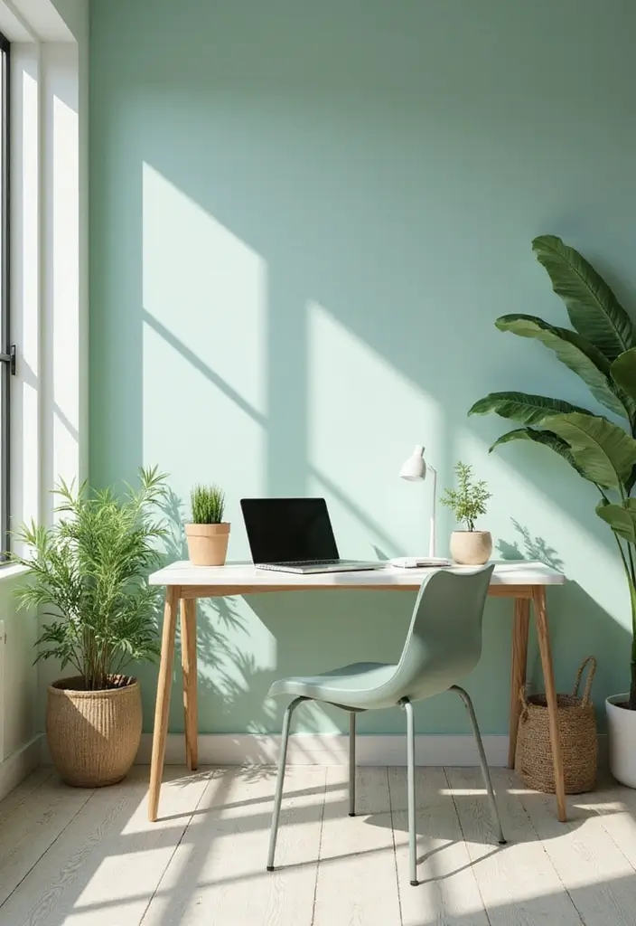 29 Office Paint Colors That Feel Fresh and Productive 26 29 Office Paint Colors That Feel Fresh and Productive - 26. Soft Seafoam Green